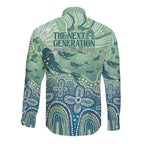 NAIDOC Week 2025 Long Sleeve Button Shirt Pastel Ocean Aboriginal Art