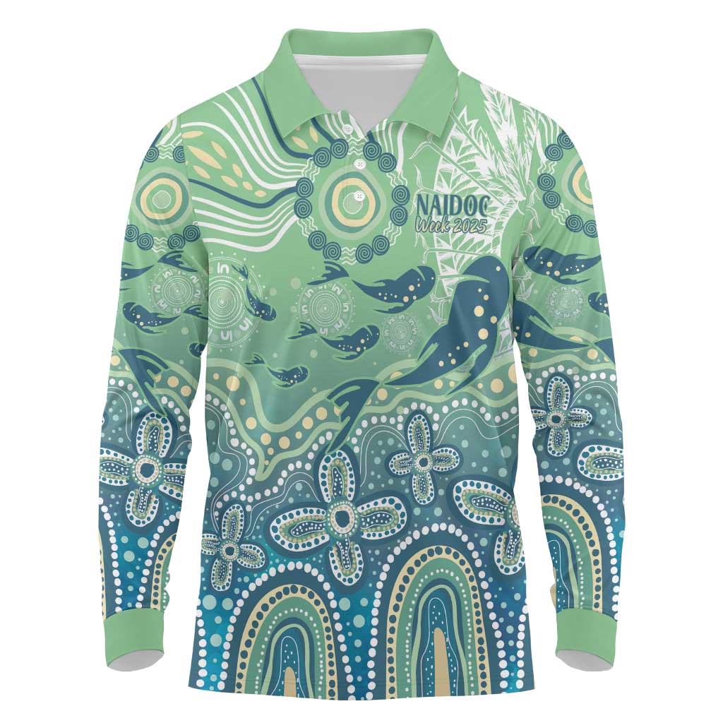 NAIDOC Week 2025 Long Sleeve Polo Shirt Pastel Ocean Aboriginal Art