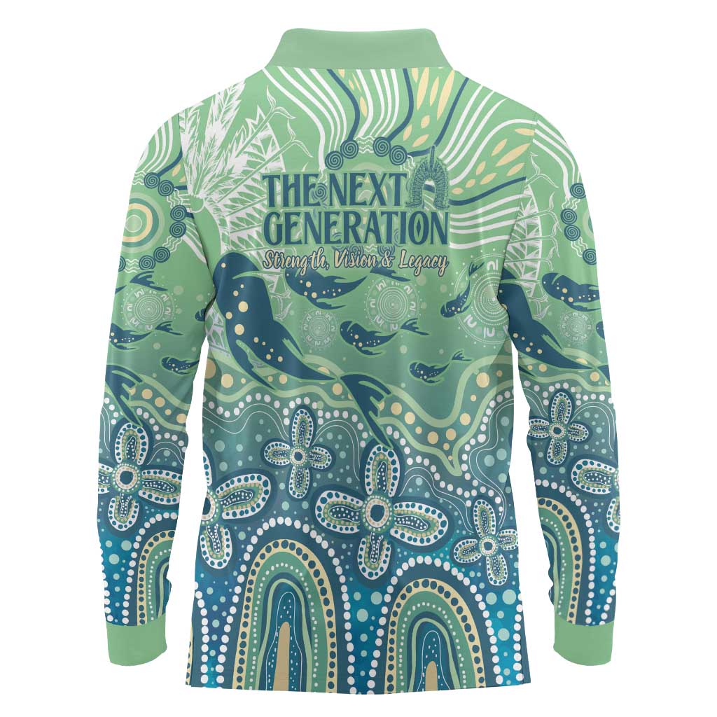 NAIDOC Week 2025 Long Sleeve Polo Shirt Pastel Ocean Aboriginal Art