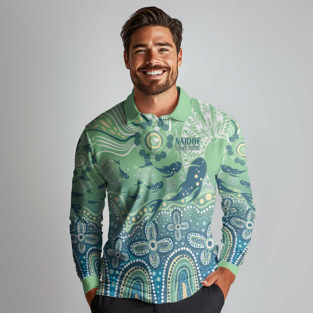 NAIDOC Week 2025 Long Sleeve Polo Shirt Pastel Ocean Aboriginal Art