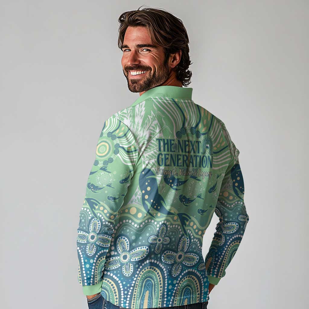NAIDOC Week 2025 Long Sleeve Polo Shirt Pastel Ocean Aboriginal Art