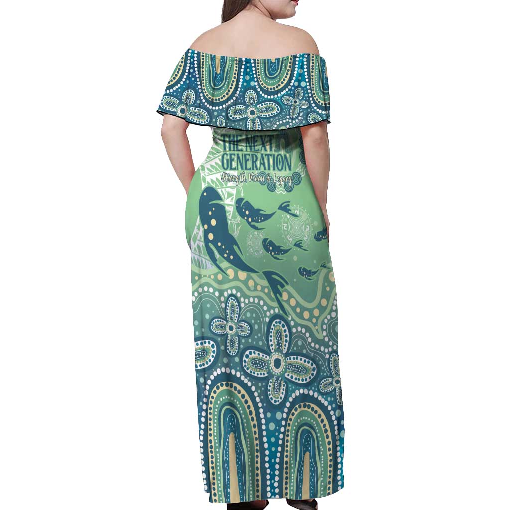 NAIDOC Week 2025 Off Shoulder Maxi Dress Pastel Ocean Aboriginal Art