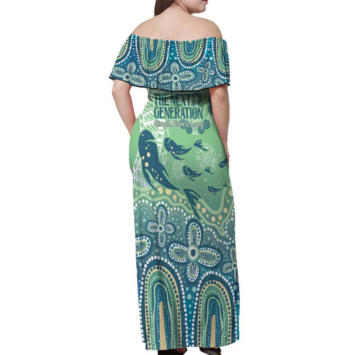 NAIDOC Week 2025 Off Shoulder Maxi Dress Pastel Ocean Aboriginal Art
