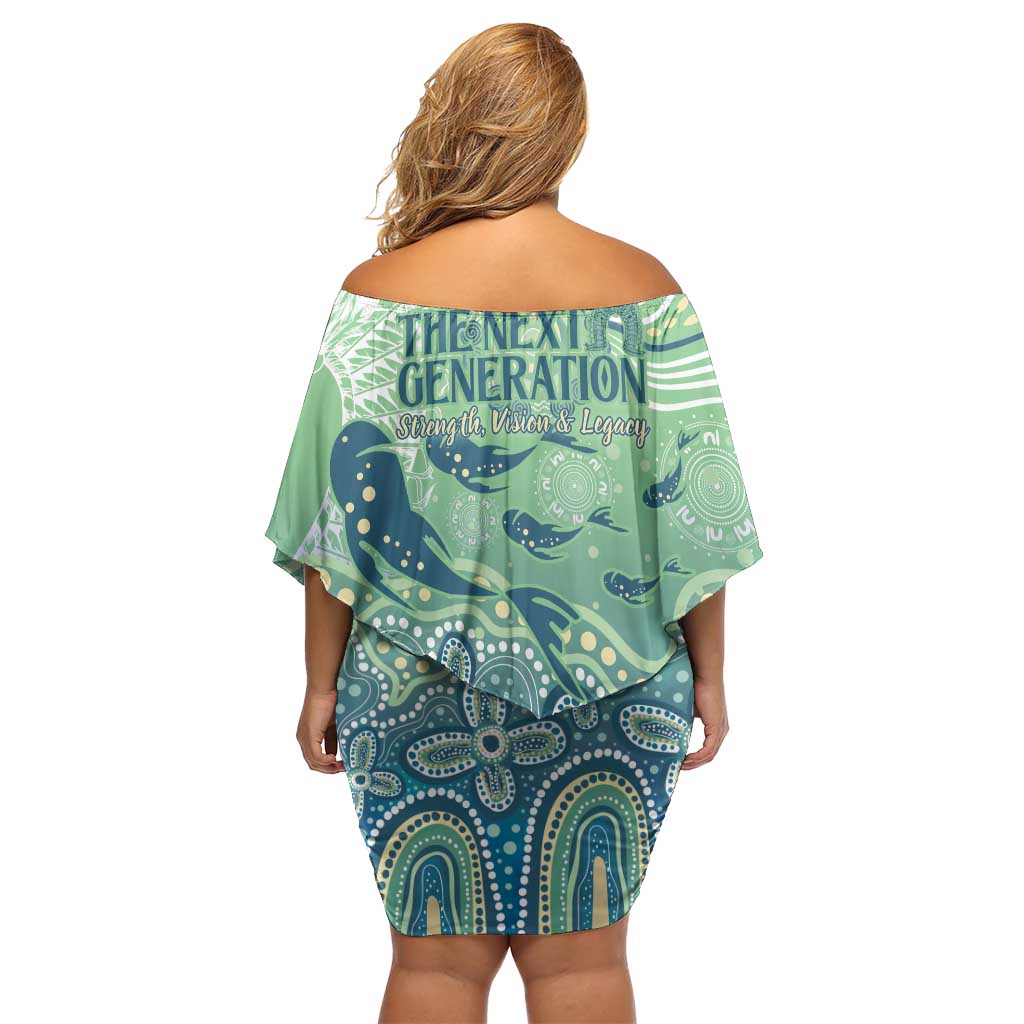 NAIDOC Week 2025 Off Shoulder Short Dress Pastel Ocean Aboriginal Art