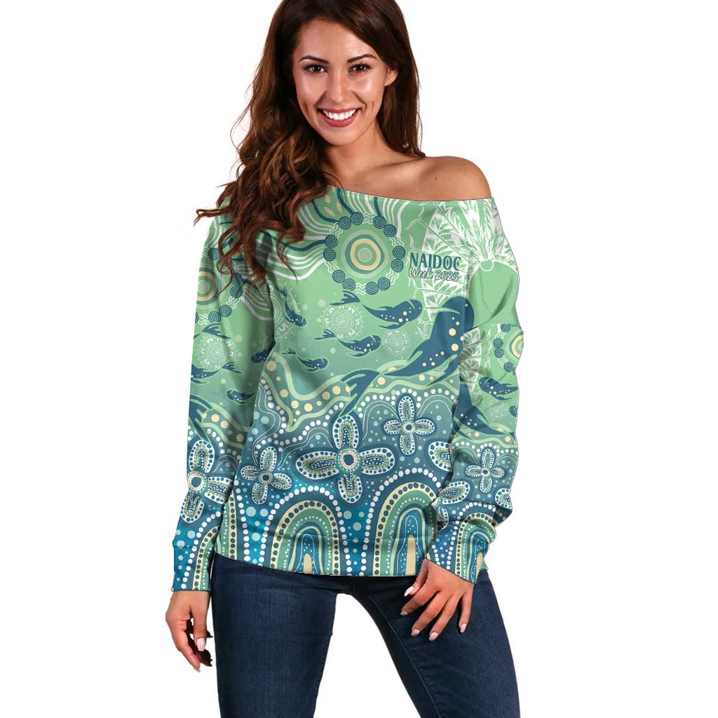 NAIDOC Week 2025 Off Shoulder Sweater Pastel Ocean Aboriginal Art