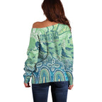 NAIDOC Week 2025 Off Shoulder Sweater Pastel Ocean Aboriginal Art