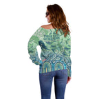 NAIDOC Week 2025 Off Shoulder Sweater Pastel Ocean Aboriginal Art