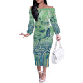 NAIDOC Week 2025 Off The Shoulder Long Sleeve Dress Pastel Ocean Aboriginal Art