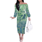 NAIDOC Week 2025 Off The Shoulder Long Sleeve Dress Pastel Ocean Aboriginal Art