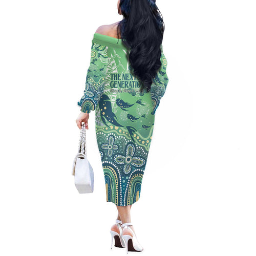 NAIDOC Week 2025 Off The Shoulder Long Sleeve Dress Pastel Ocean Aboriginal Art