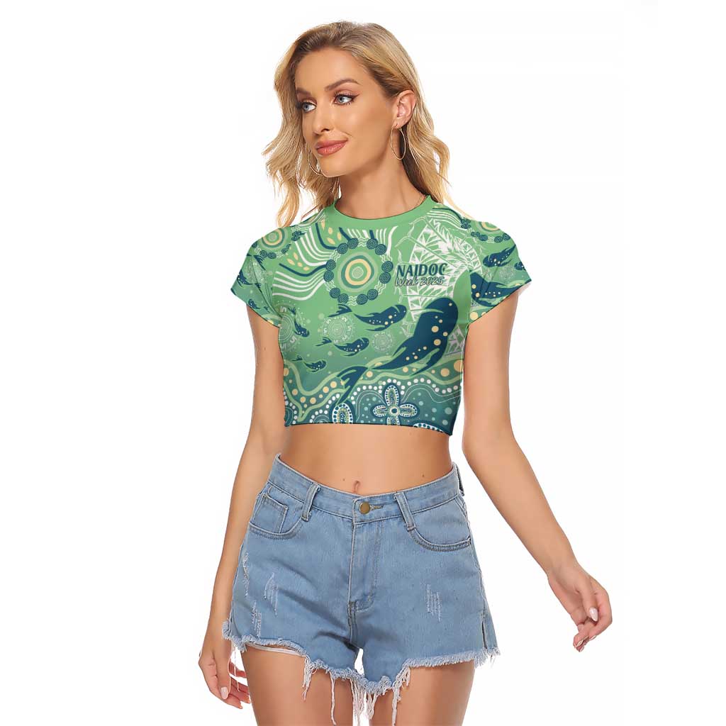 NAIDOC Week 2025 Raglan Cropped T Shirt Pastel Ocean Aboriginal Art