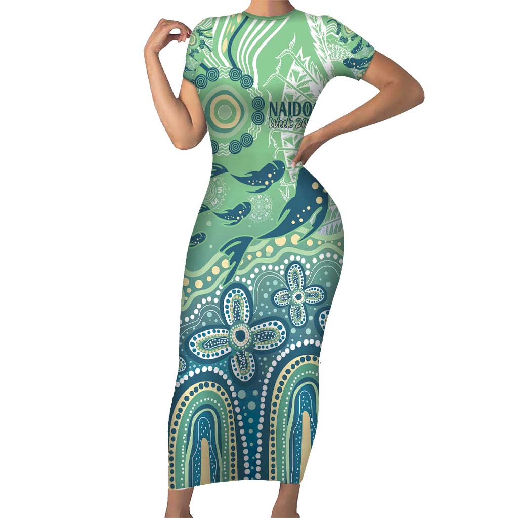NAIDOC Week 2025 Short Sleeve Bodycon Dress Pastel Ocean Aboriginal Art