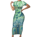 NAIDOC Week 2025 Short Sleeve Bodycon Dress Pastel Ocean Aboriginal Art