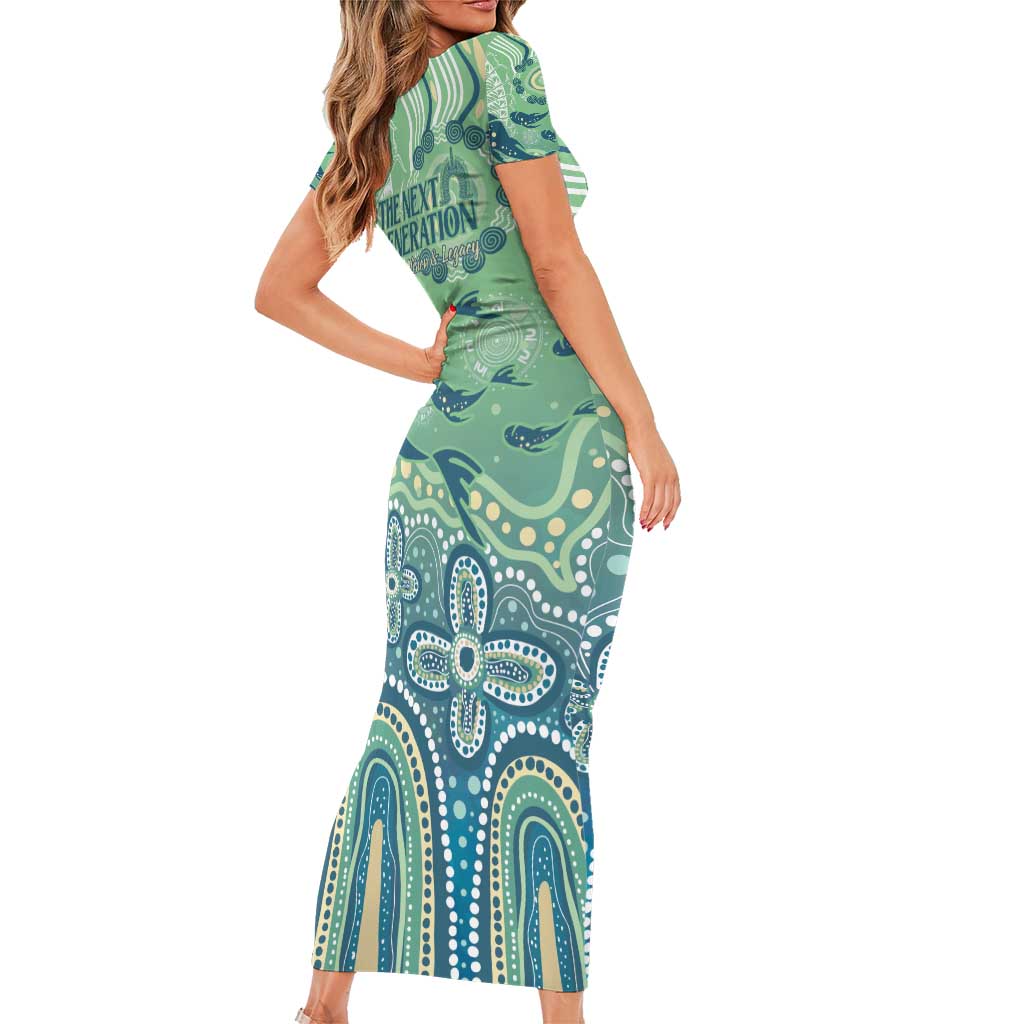 NAIDOC Week 2025 Short Sleeve Bodycon Dress Pastel Ocean Aboriginal Art
