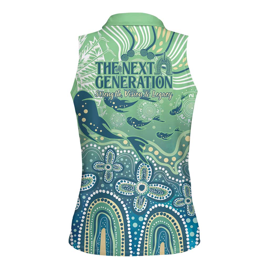 NAIDOC Week 2025 Women Sleeveless Polo Shirt Pastel Ocean Aboriginal Art