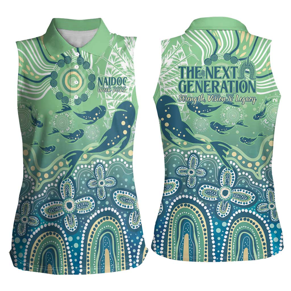NAIDOC Week 2025 Women Sleeveless Polo Shirt Pastel Ocean Aboriginal Art