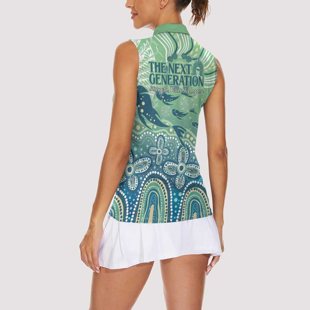 NAIDOC Week 2025 Women Sleeveless Polo Shirt Pastel Ocean Aboriginal Art