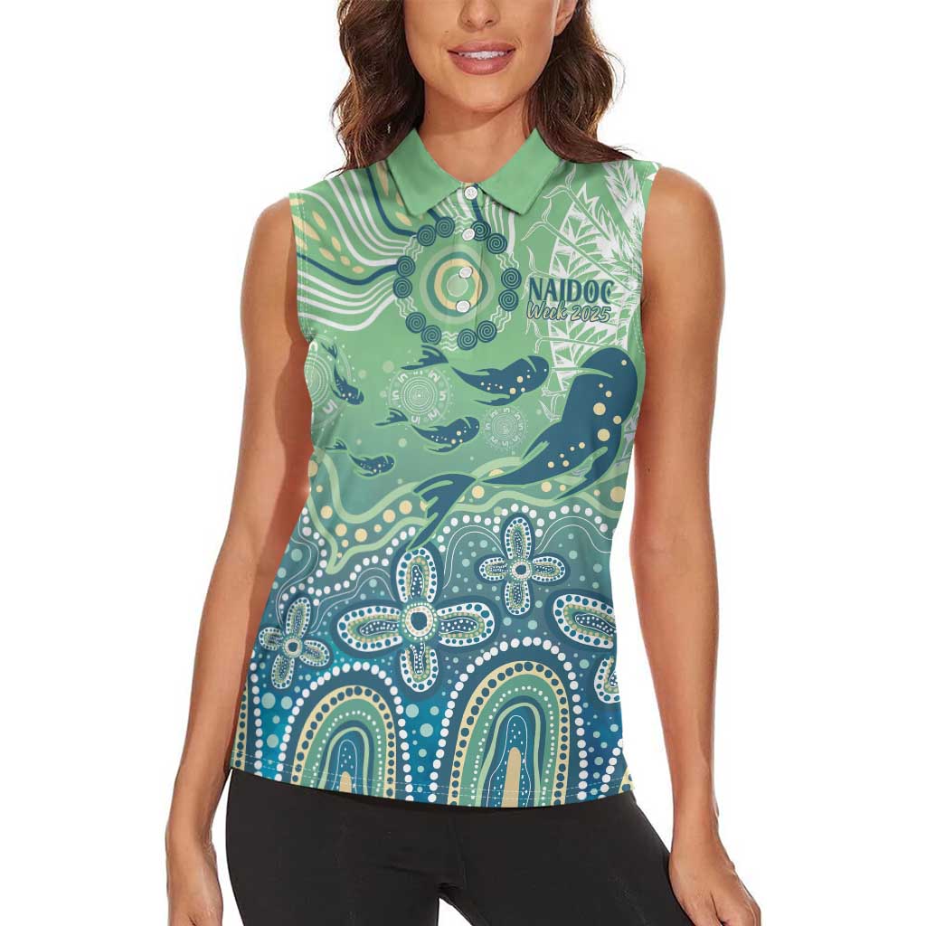 NAIDOC Week 2025 Women Sleeveless Polo Shirt Pastel Ocean Aboriginal Art