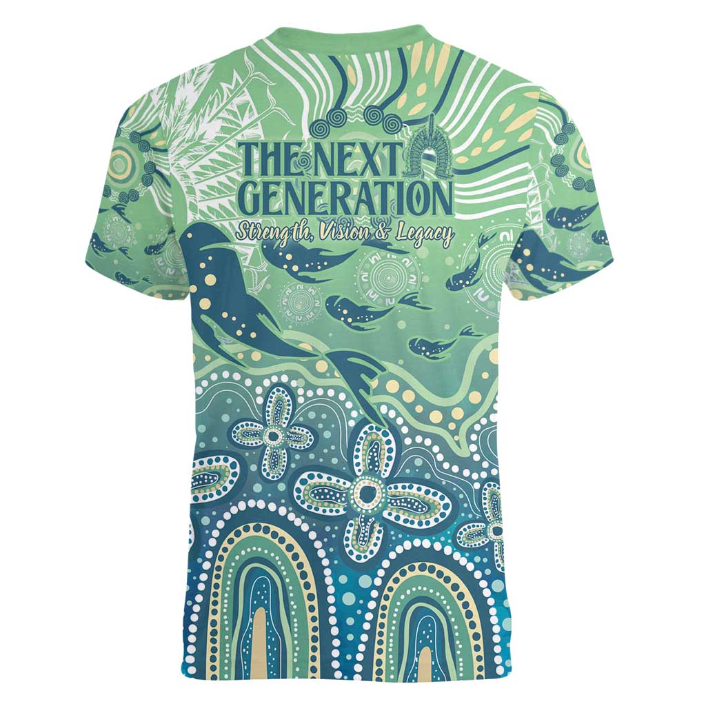 NAIDOC Week 2025 Women V-Neck T-Shirt Pastel Ocean Aboriginal Art