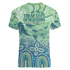 NAIDOC Week 2025 Women V-Neck T-Shirt Pastel Ocean Aboriginal Art