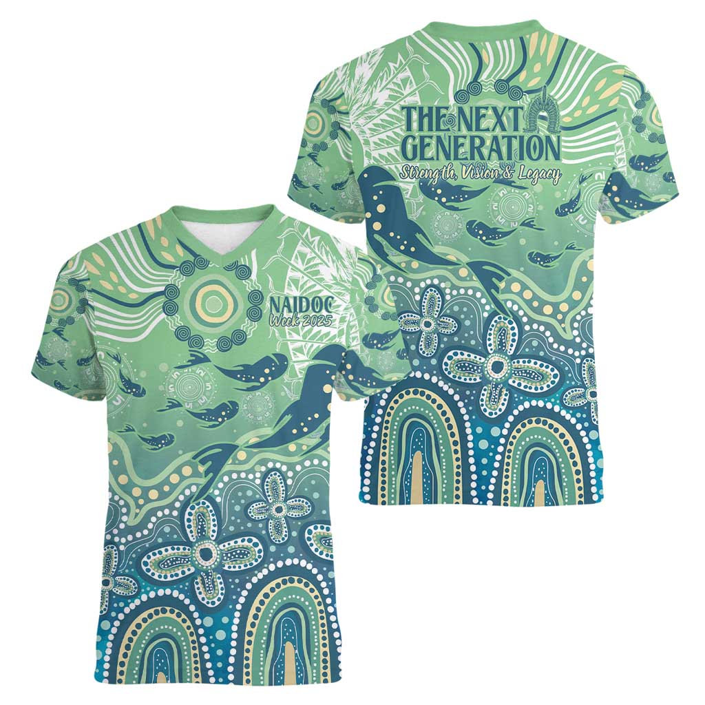 NAIDOC Week 2025 Women V-Neck T-Shirt Pastel Ocean Aboriginal Art