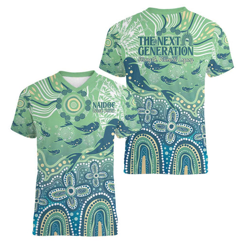 NAIDOC Week 2025 Women V-Neck T-Shirt Pastel Ocean Aboriginal Art