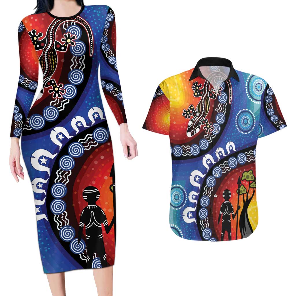 Honoring 50 Years NAIDOC Week 2025 Couples Matching Long Sleeve Bodycon Dress and Hawaiian Shirt