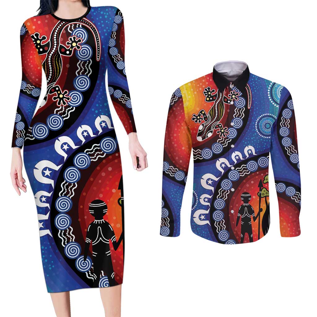 Honoring 50 Years NAIDOC Week 2025 Couples Matching Long Sleeve Bodycon Dress and Long Sleeve Button Shirt