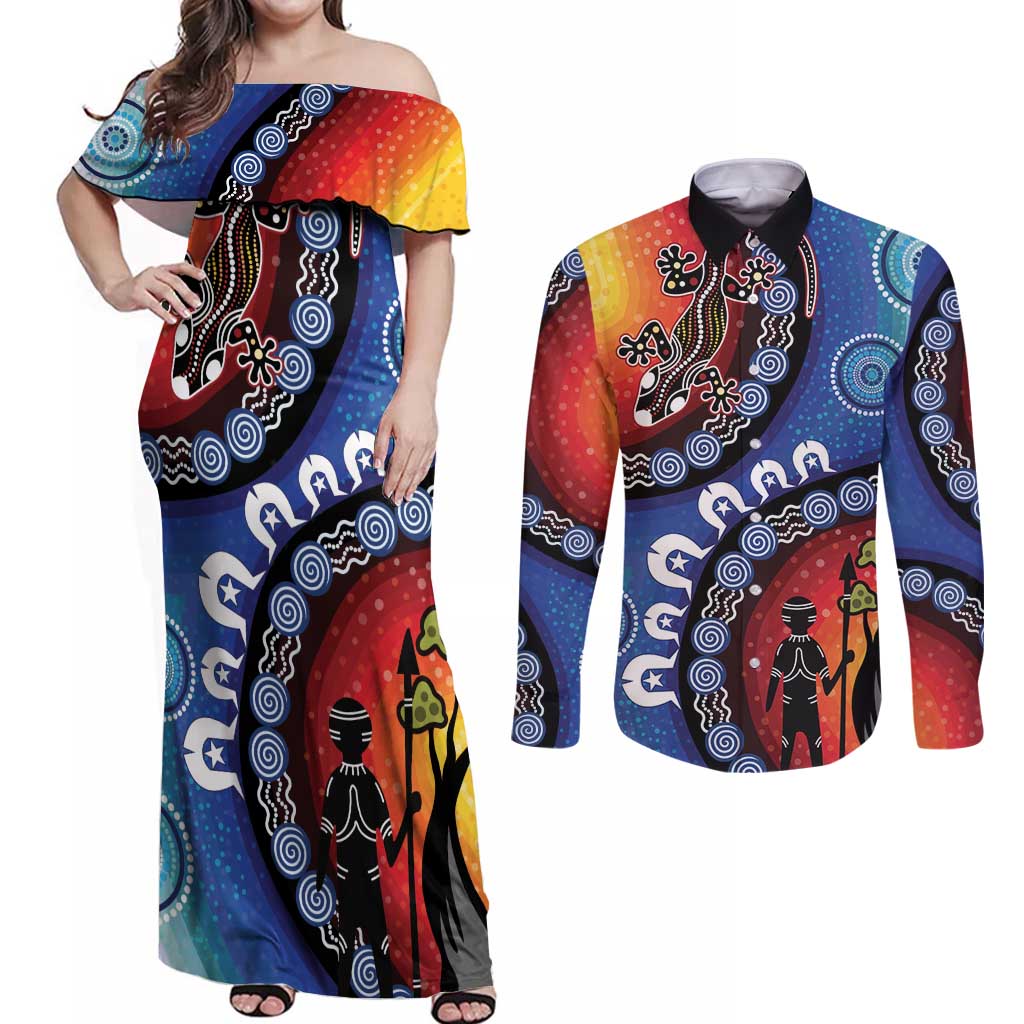 Honoring 50 Years NAIDOC Week 2025 Couples Matching Off Shoulder Maxi Dress and Long Sleeve Button Shirt