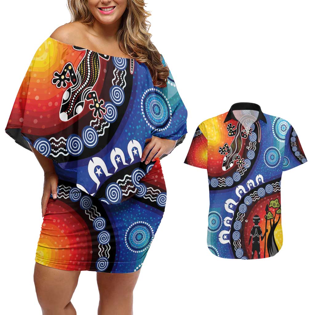 Honoring 50 Years NAIDOC Week 2025 Couples Matching Off Shoulder Short Dress and Hawaiian Shirt