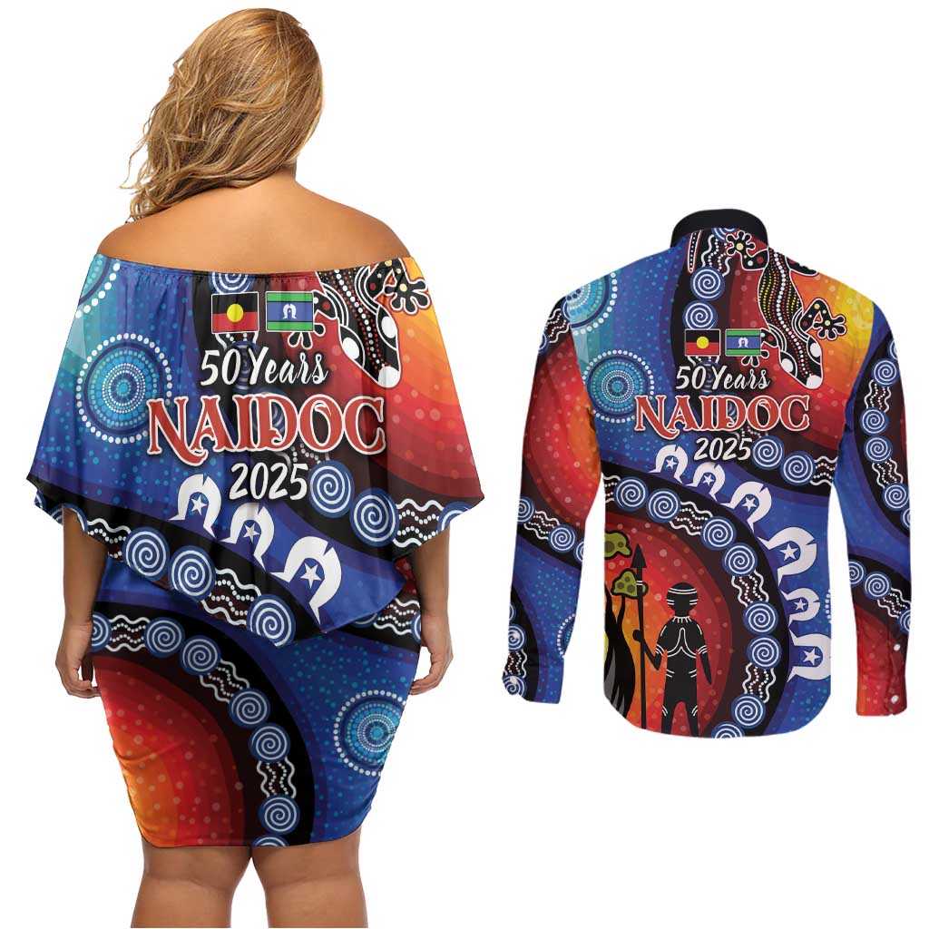 Honoring 50 Years NAIDOC Week 2025 Couples Matching Off Shoulder Short Dress and Long Sleeve Button Shirt