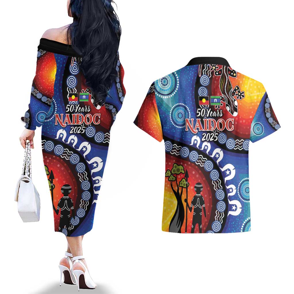 Honoring 50 Years NAIDOC Week 2025 Couples Matching Off The Shoulder Long Sleeve Dress and Hawaiian Shirt