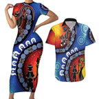 Honoring 50 Years NAIDOC Week 2025 Couples Matching Short Sleeve Bodycon Dress and Hawaiian Shirt