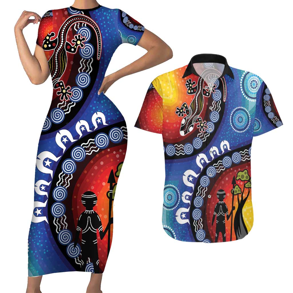 Honoring 50 Years NAIDOC Week 2025 Couples Matching Short Sleeve Bodycon Dress and Hawaiian Shirt