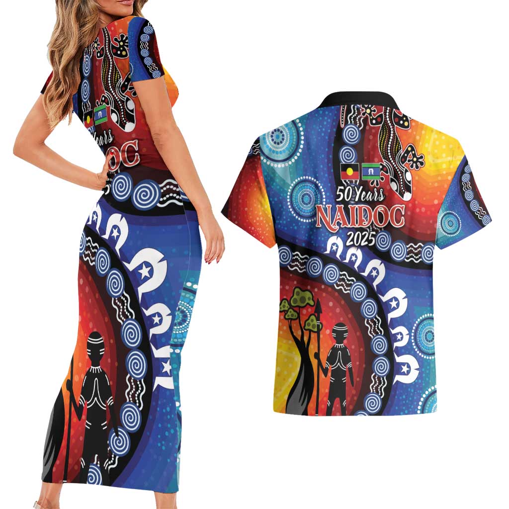 Honoring 50 Years NAIDOC Week 2025 Couples Matching Short Sleeve Bodycon Dress and Hawaiian Shirt