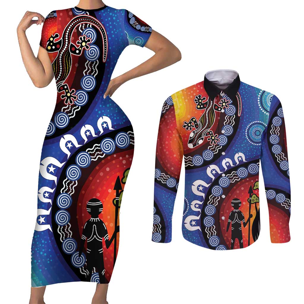 Honoring 50 Years NAIDOC Week 2025 Couples Matching Short Sleeve Bodycon Dress and Long Sleeve Button Shirt