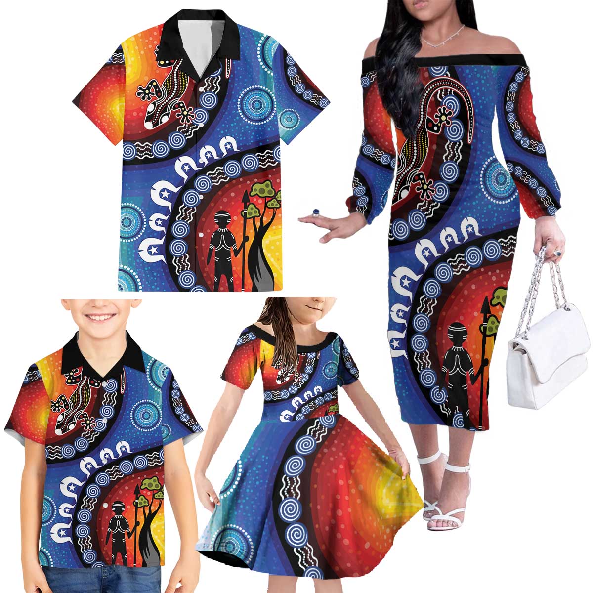 Honoring 50 Years NAIDOC Week 2025 Family Matching Off The Shoulder Long Sleeve Dress and Hawaiian Shirt