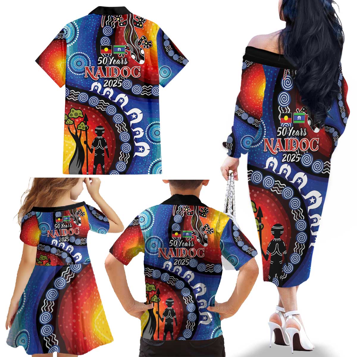 Honoring 50 Years NAIDOC Week 2025 Family Matching Off The Shoulder Long Sleeve Dress and Hawaiian Shirt