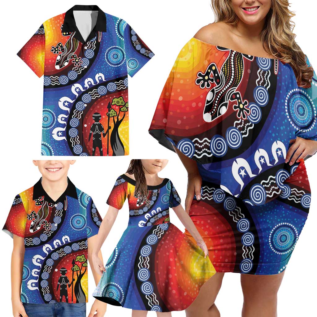 Honoring 50 Years NAIDOC Week 2025 Family Matching Off Shoulder Short Dress and Hawaiian Shirt