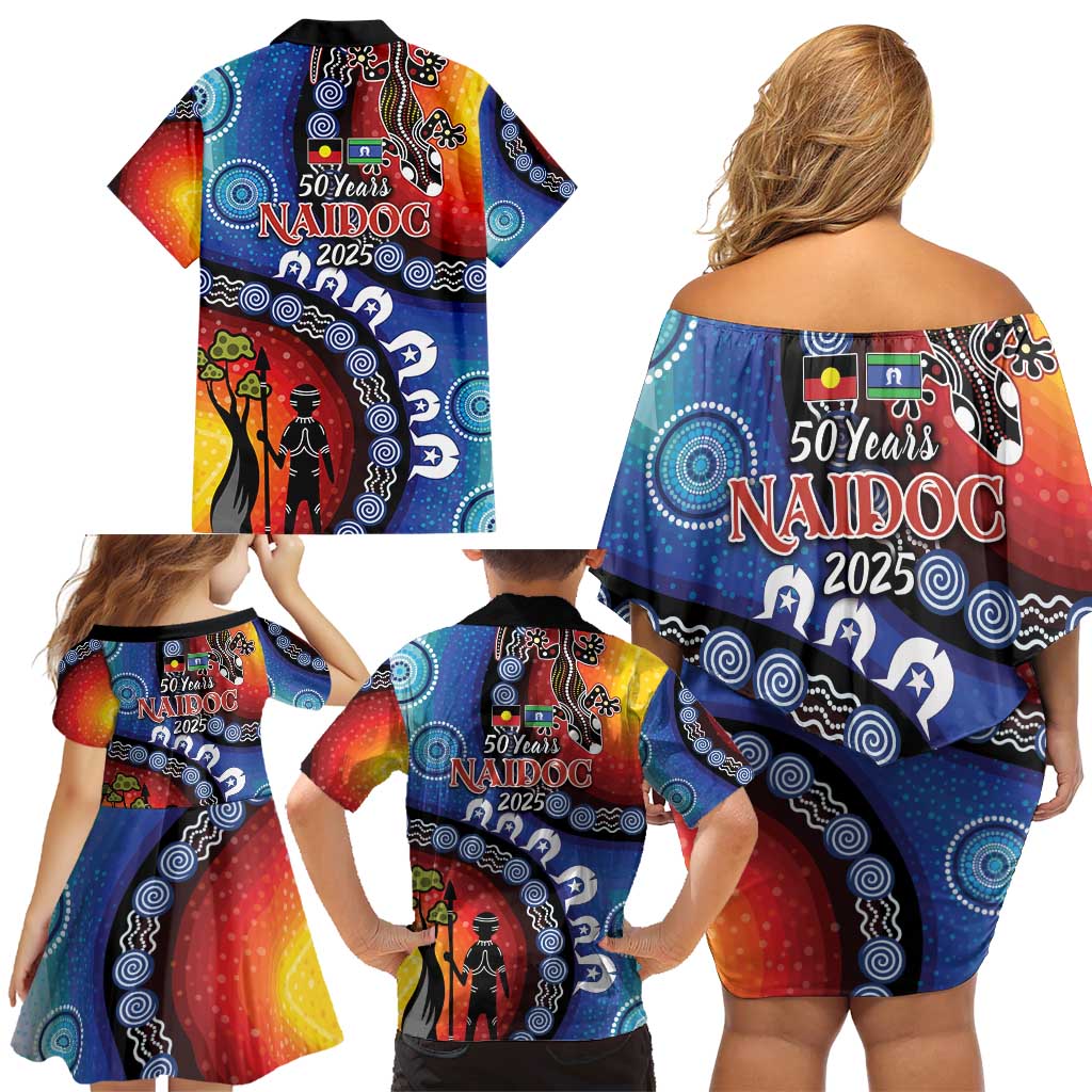 Honoring 50 Years NAIDOC Week 2025 Family Matching Off Shoulder Short Dress and Hawaiian Shirt