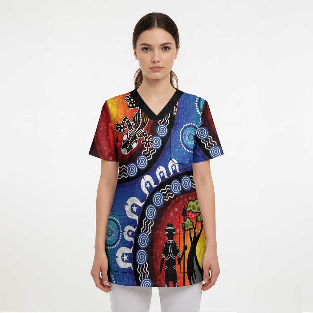 Honoring 50 Years NAIDOC Week 2025 Scrub Top - Aussie Hoodie