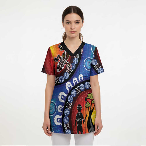 Honoring 50 Years NAIDOC Week 2025 Scrub Top - Aussie Hoodie
