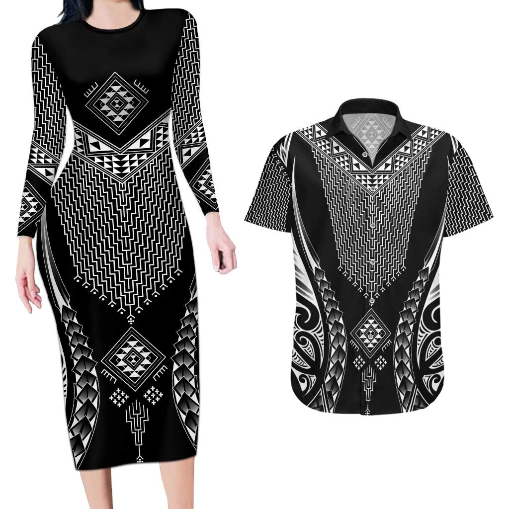 2025 Rugby Championship New Zealand Custom Couples Matching Long Sleeve Bodycon Dress and Hawaiian Shirt Poutama Motifs - Aussie Hoodie