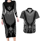 2025 Rugby Championship New Zealand Custom Couples Matching Long Sleeve Bodycon Dress and Hawaiian Shirt Poutama Motifs - Aussie Hoodie