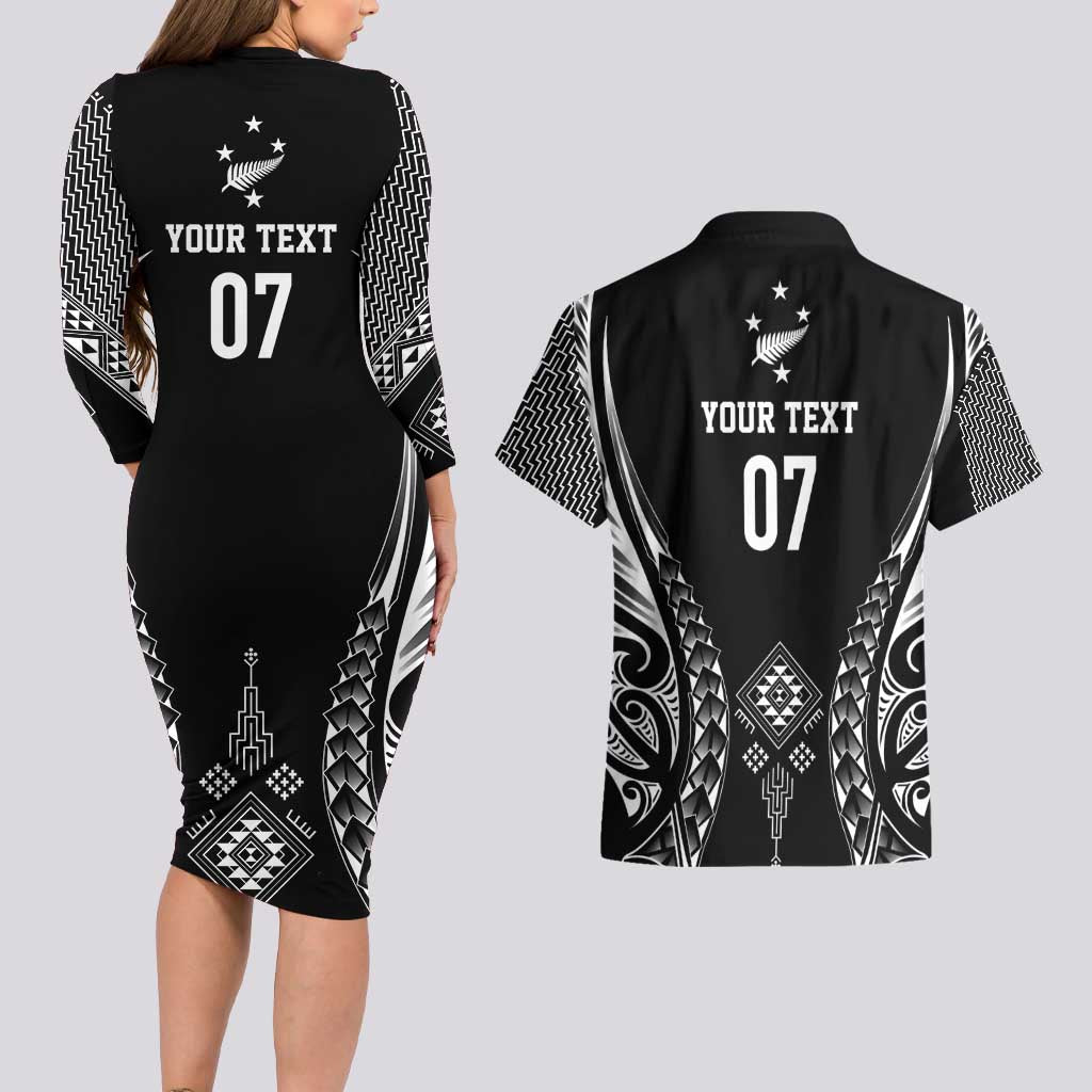 2025 Rugby Championship New Zealand Custom Couples Matching Long Sleeve Bodycon Dress and Hawaiian Shirt Poutama Motifs - Aussie Hoodie
