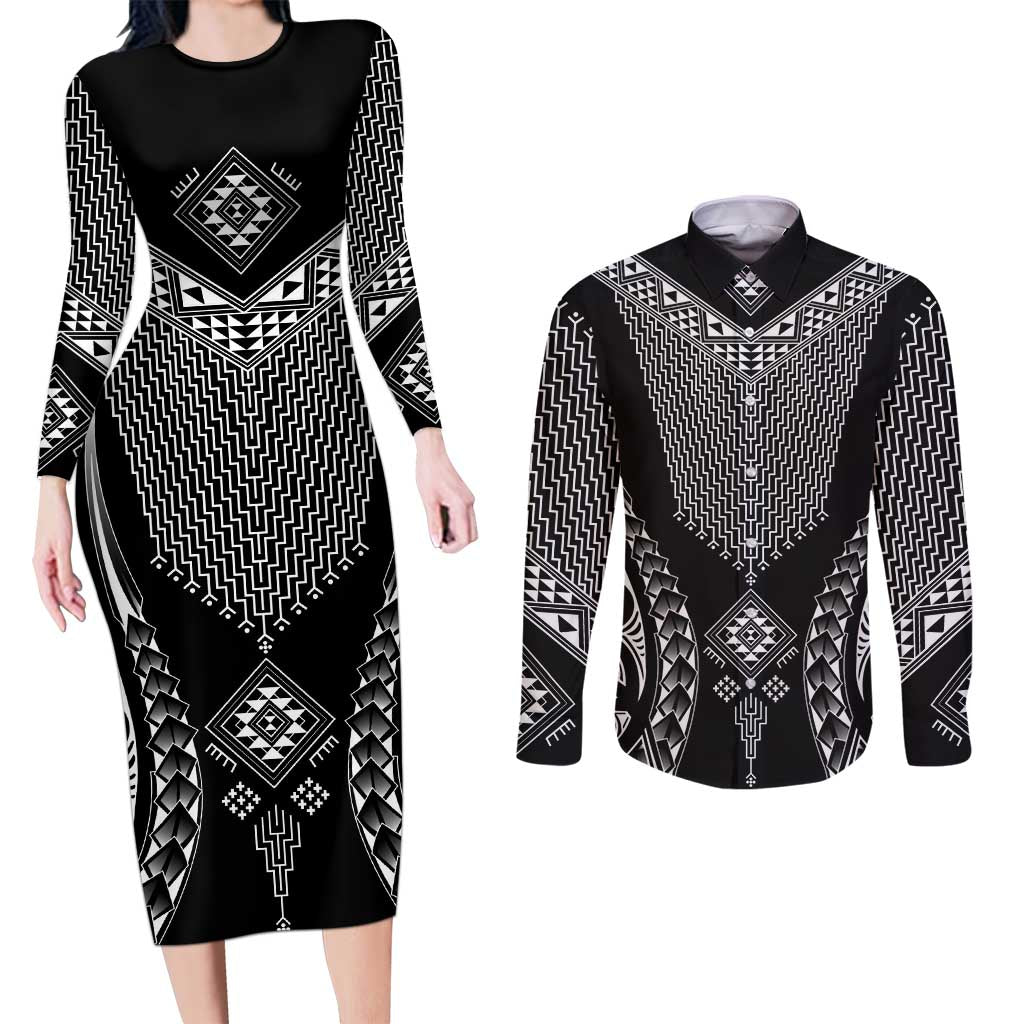 2025 Rugby Championship New Zealand Custom Couples Matching Long Sleeve Bodycon Dress and Long Sleeve Button Shirt Poutama Motifs - Aussie Hoodie