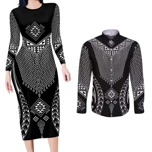 2025 Rugby Championship New Zealand Custom Couples Matching Long Sleeve Bodycon Dress and Long Sleeve Button Shirt Poutama Motifs - Aussie Hoodie