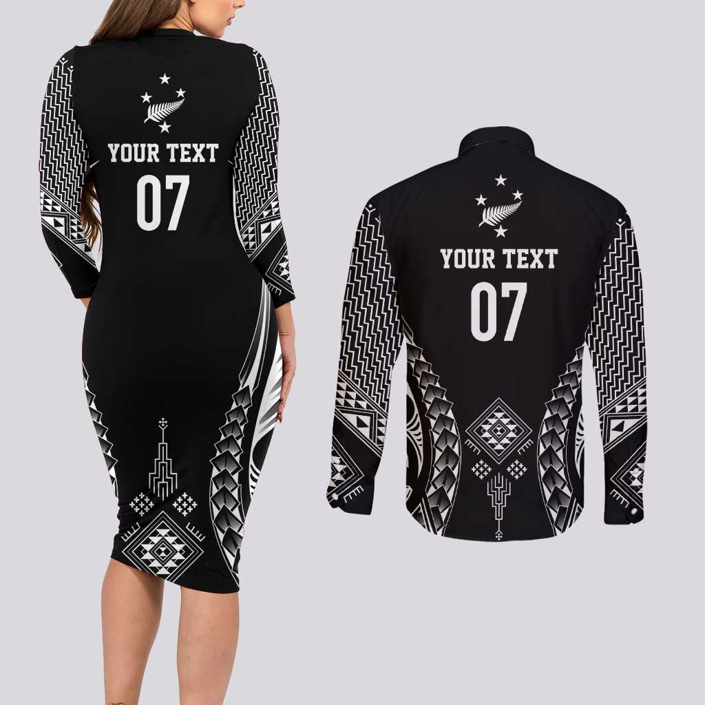 2025 Rugby Championship New Zealand Custom Couples Matching Long Sleeve Bodycon Dress and Long Sleeve Button Shirt Poutama Motifs - Aussie Hoodie