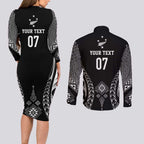 2025 Rugby Championship New Zealand Custom Couples Matching Long Sleeve Bodycon Dress and Long Sleeve Button Shirt Poutama Motifs - Aussie Hoodie