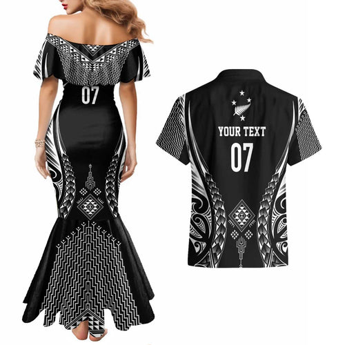 2025 Rugby Championship New Zealand Custom Couples Matching Mermaid Dress and Hawaiian Shirt Poutama Motifs - Aussie Hoodie